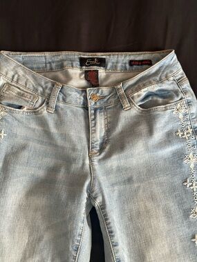 Earl Jeans Light Blue Embroidered Ankle Skinny Jeans